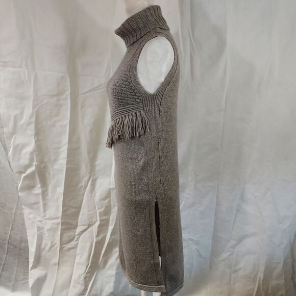 Anthro Nomad Morgan Carper Gray Fringe Sleeveless Side Slit Tunic Sweater Dress - Picture 7 of 14